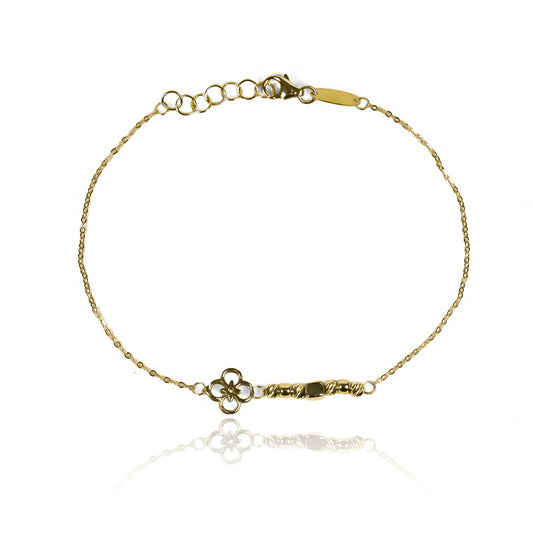 Pulsera Flor brillo fabricada en Oro 18K por Joyería Caracas, cuenta con una garantía para toda la vida.