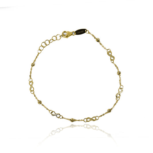 Pulsera infinity spheres fabricada en Oro 18K por Joyería Caracas. Cuenta con una garantía de por vida.