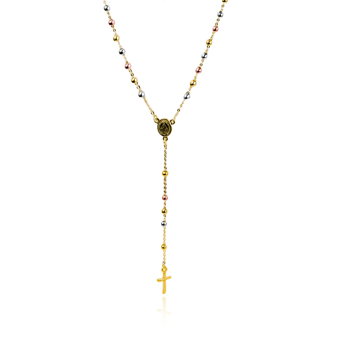 Rosario S Tres Oros I, elaborado en oro 18K por Joyería Caracas, cuenta con un certificado de calidad y garantía para toda la vida.