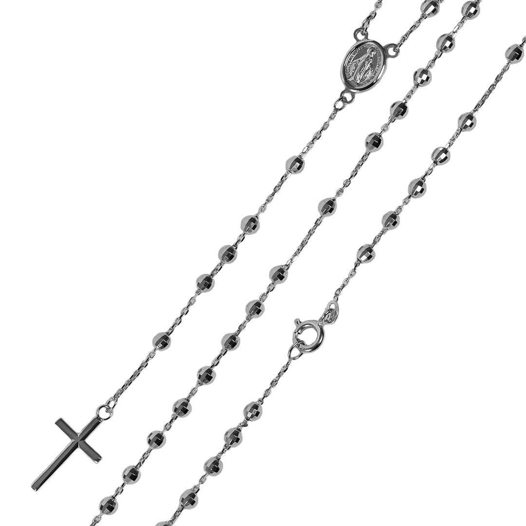 Rosario White MM Facetado I, fabricado en oro 18K por Joyería Caracas, cuenta con un certificado de calidad y garantía de por vida.