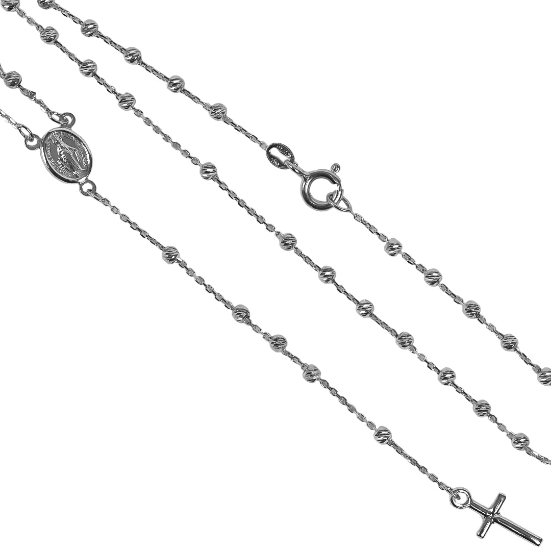 Rosario White XS Facetado I, fabricado en oro 18K por Joyería Caracas, cuenta con un certificado de calidad y garantía de por vida.