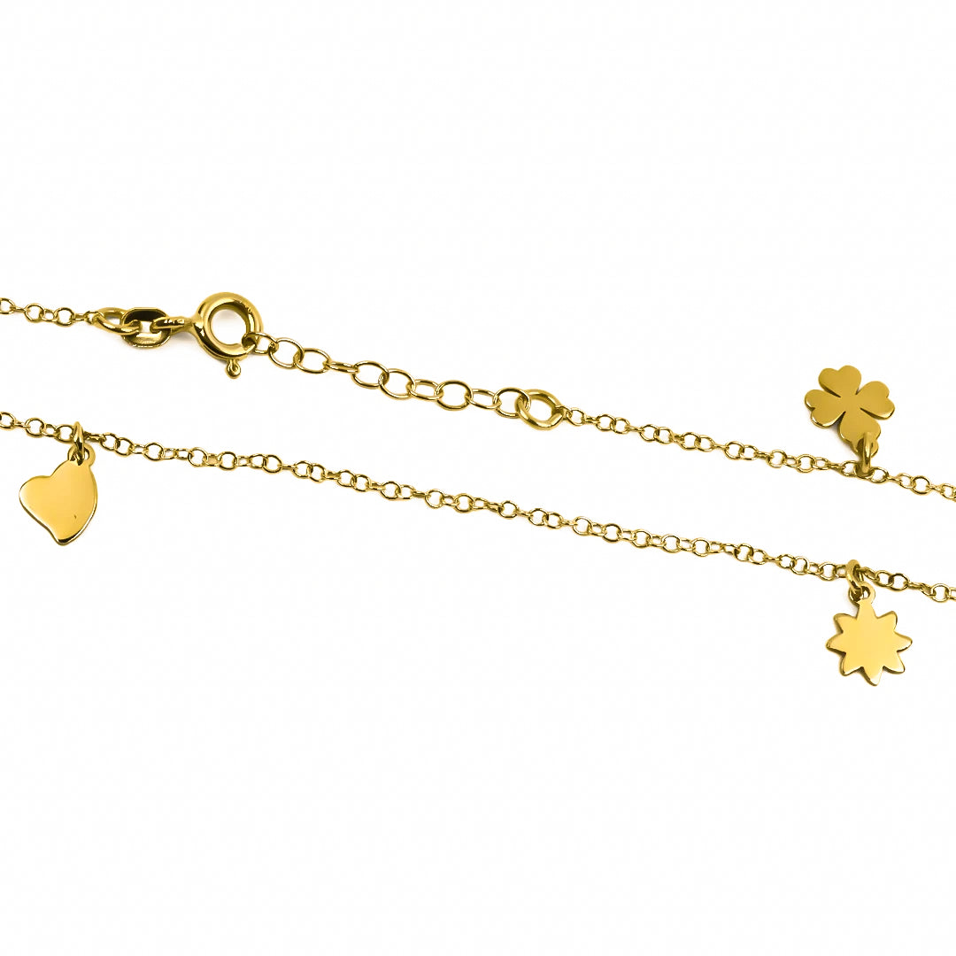 Tobillera figures, elaborada en oro 18K por Joyería Caracas, cuenta con un certificado de calidad y garantía de por vida.