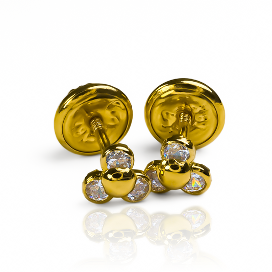 Topitos Flor de loto cristales bañados en Oro 18 quilates. Joyería Caracas te ofrece una garantía para toda la vida en esta exclusiva pieza. 