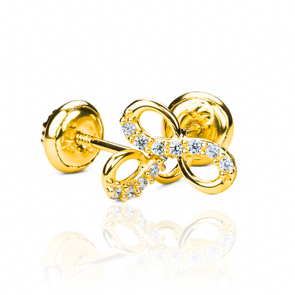 Topitos Infinito Cristales JT fabricados en oro 18K por Joyería Caracas, que te ofrece una garantía de por vida.