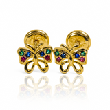 Mariposas multicolor Topitos con acabado en oro de 18K, creadas por Joyería Caracas con garantía de por vida. Agrega elegancia y exclusividad a cualquier atuendo con estas maravillosas piezas de arte. ¡Haz una inversión para toda la vida!