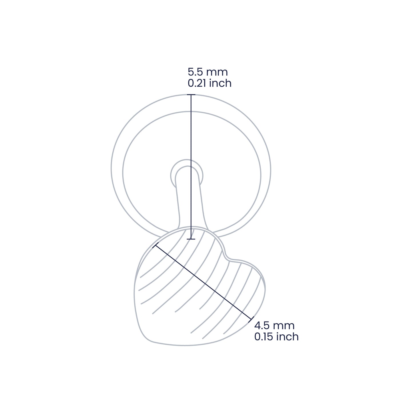 Croquis de topito en forma de corazón de 4.5mm con broche de rosca española en oro amarillo de 18 quilates, hechos en Joyería Caracas.