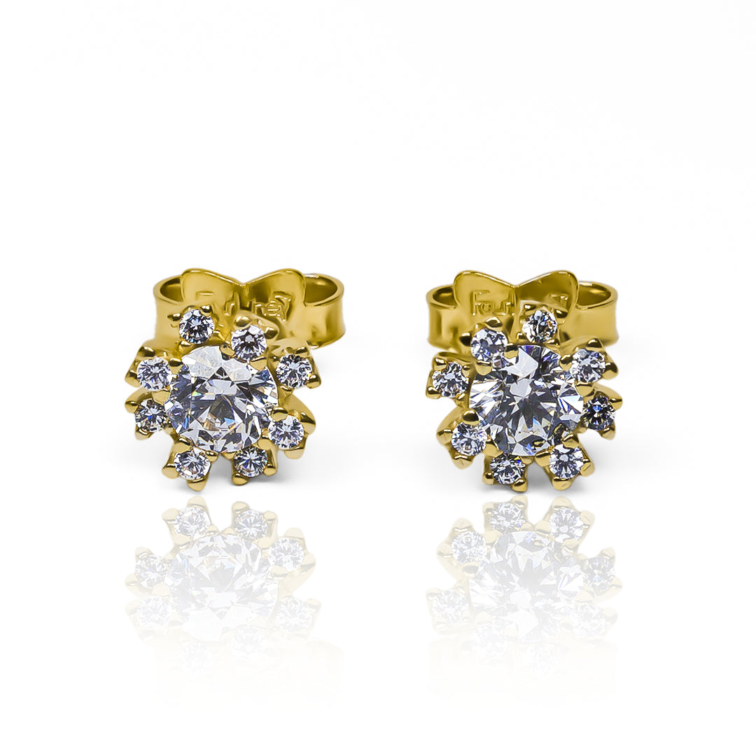 Topitos Flor Cristales I en oro 18K por Joyería Caracas y con garantía para toda la vida. Añade un toque de clase y sofisticación a tu estilo.