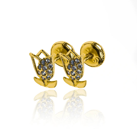 Topitos Rosa Encantada, fabricados en Oro 18K por Joyería Caracas, cuentan con certificado de calidad y garantía para toda la vida.
