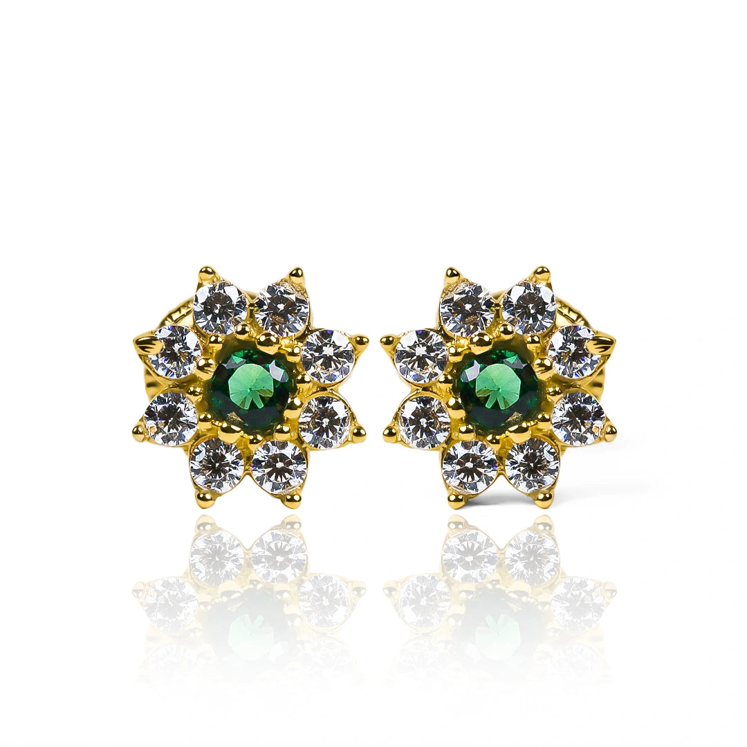 Topitos Flor cristal JT, fabricados en Oro 18K por Joyería Caracas, cuenta con garantía para toda la vida.