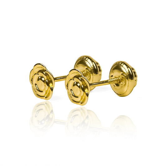 Topitos Rosa Bourbon, fabricados en Oro 18K por Joyería Caracas, cuentan con certificado de calidad y garantía para toda la vida.