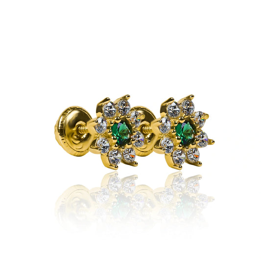 Topitos Flor cristal JT, fabricados en Oro 18K por Joyería Caracas, cuenta con garantía para toda la vida.