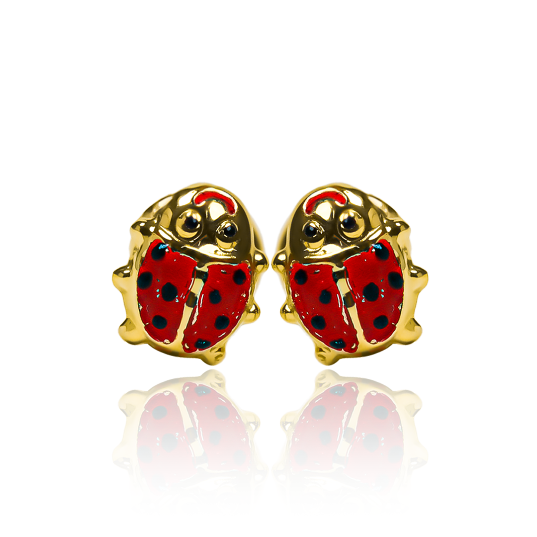 Topitos Ladybug L, fabricados en Oro 18K por Joyería Caracas, cuentan con certificado de calidad y garantía para toda la vida.