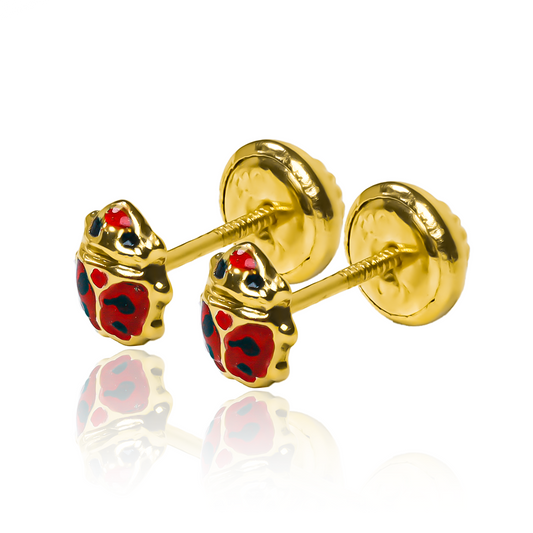 Topitos Ladybug M, fabricados en Oro 18K por Joyería Caracas, cuentan con certificado de calidad y garantía para toda la vida.