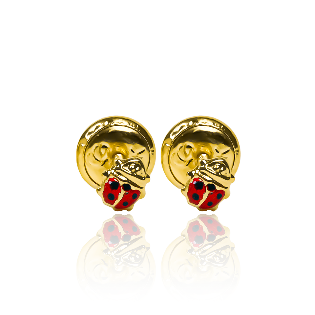 Topitos Ladybug S, fabricados en Oro 18K por Joyería Caracas, cuentan con certificado de calidad y garantía para toda la vida.