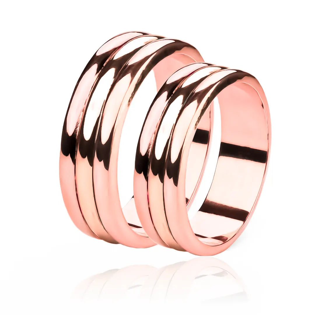 Argollas de matrimonio Trik 3 Oros, elaboradas en oro 18k por Joyería Caracas, cuenta con certificado de calidad y garantía de por vida.