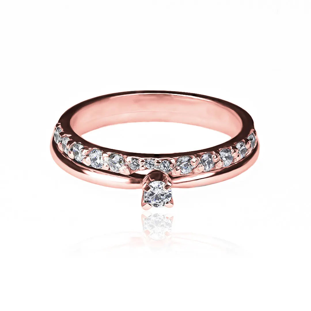 Anillo de compromiso duo perfect match de Joyería Caracas de alto nivel. Fabricado en oro 18k, cuenta con un certificado de calidad y garantía para toda la vida.