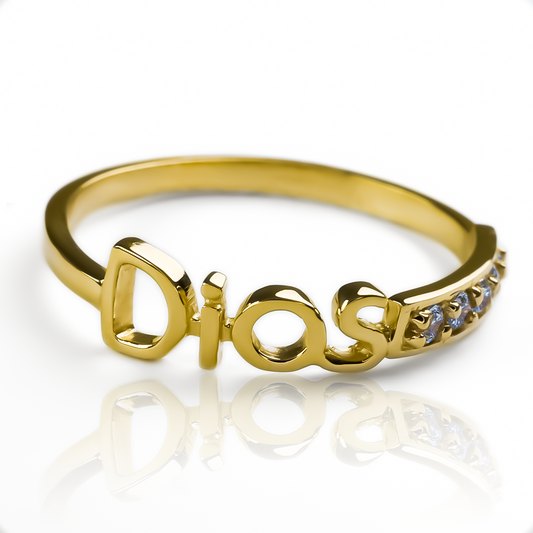 Anillo Dios S, fabricado en oro 18k por Joyería Caracas, cuenta con certificado de calidad y garantía de por vida.