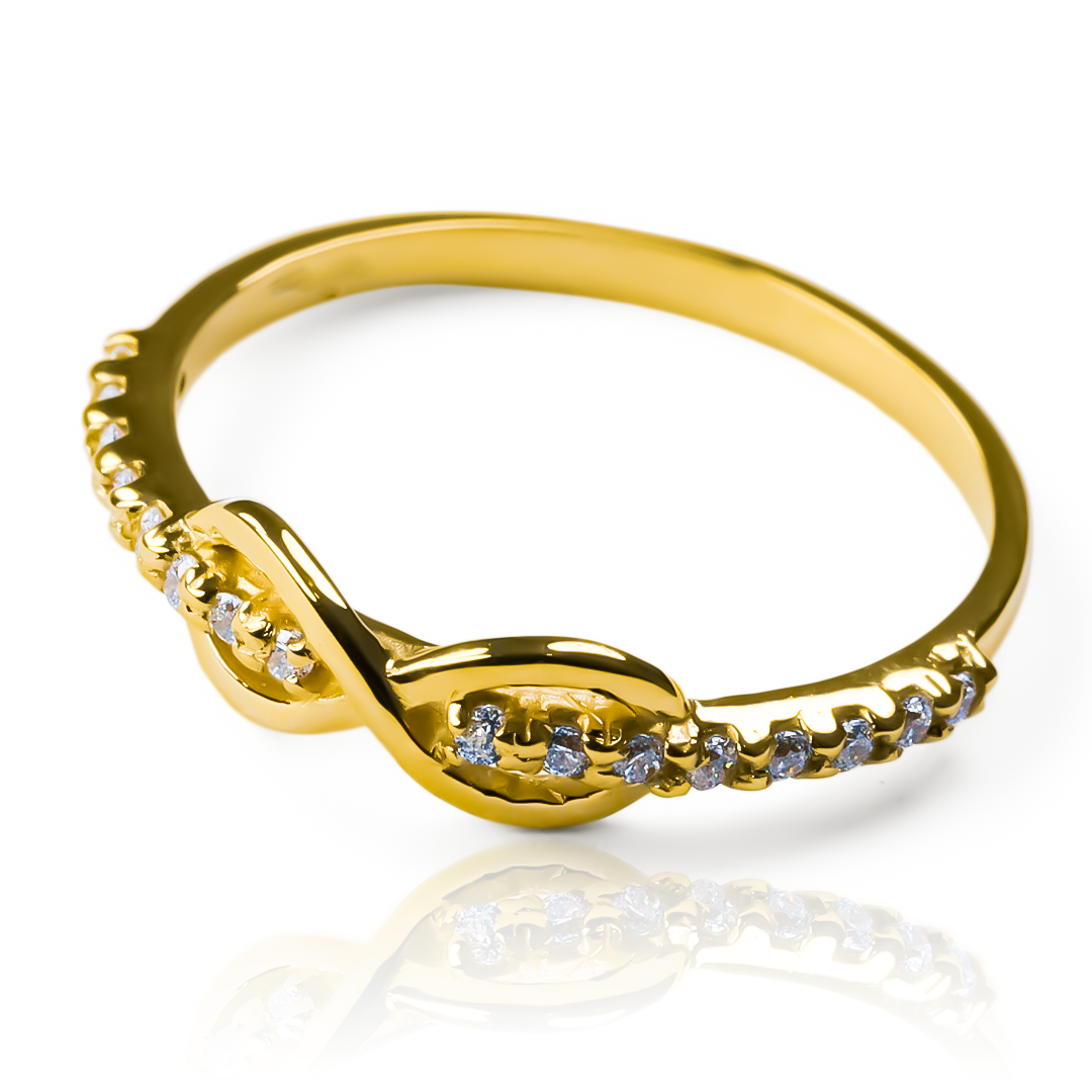 Anillo crossing infinity de Joyería Caracas, hecho de oro 18k y garantizado por toda la vida.