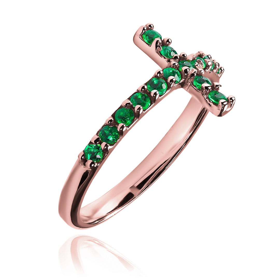 Anillo cruz cristal L verde de Joyería Caracas. Confeccionado en oro 18k y con garantía para toda la vida.