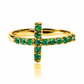 Anillo cruz cristal L verde de Joyería Caracas. Confeccionado en oro 18k y con garantía para toda la vida.