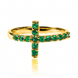 Anillo cruz cristal L verde de Joyería Caracas. Confeccionado en oro 18k y con garantía para toda la vida.
