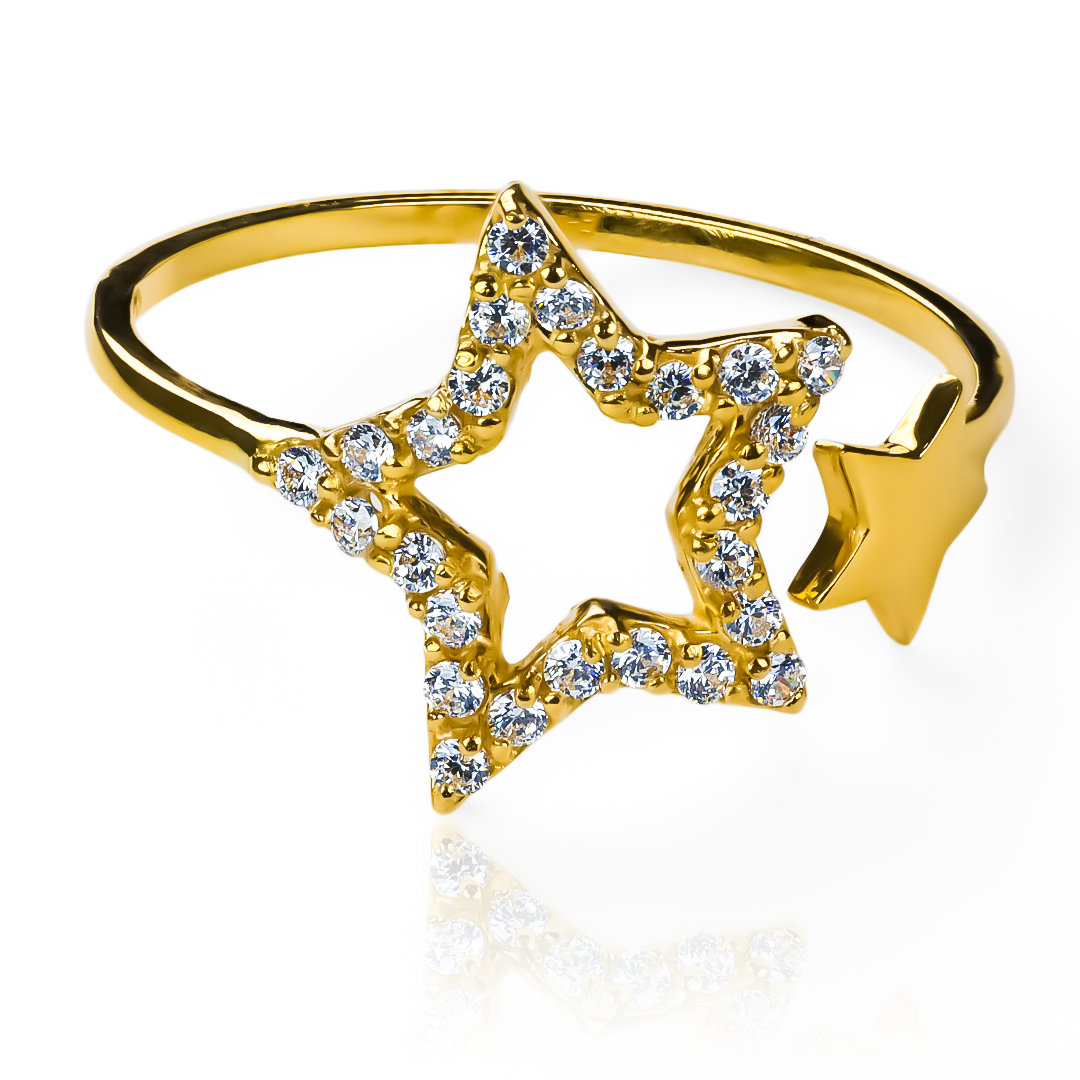 Anillo Double Star es una pieza exclusiva de Joyería Caracas, elaborada con oro 18k de la más alta calidad, respaldado por una garantía de por vida. 