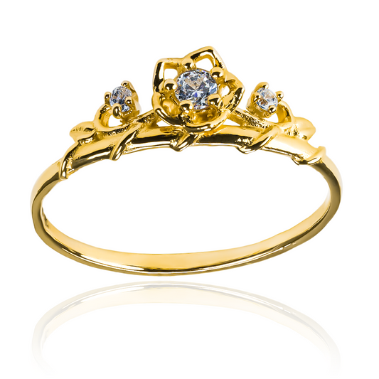 Anillo Espinas y Rosas M J, fabricado en oro 18k por Joyería Caracas, cuenta con certificado de calidad y garantía de por vida.