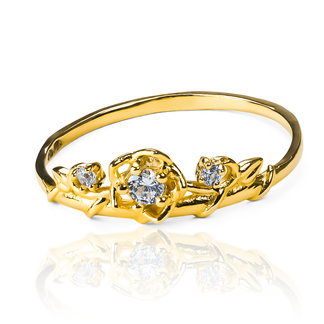 Anillo Espinas y Rosas M J, fabricado en oro 18k por Joyería Caracas, cuenta con certificado de calidad y garantía de por vida.