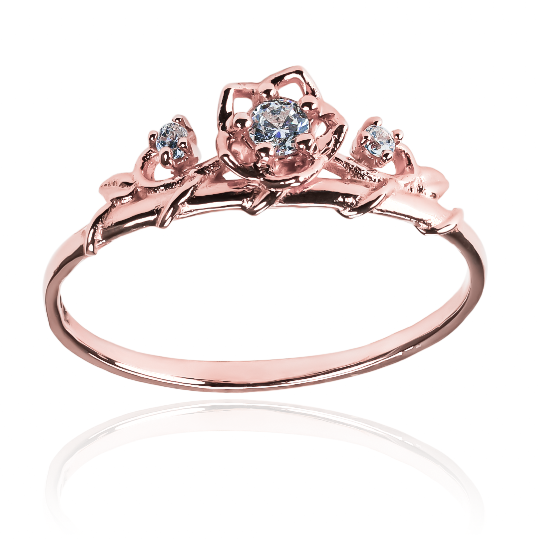 Anillo Espinas y Rosas M J, fabricado en oro 18k por Joyería Caracas, cuenta con certificado de calidad y garantía de por vida.