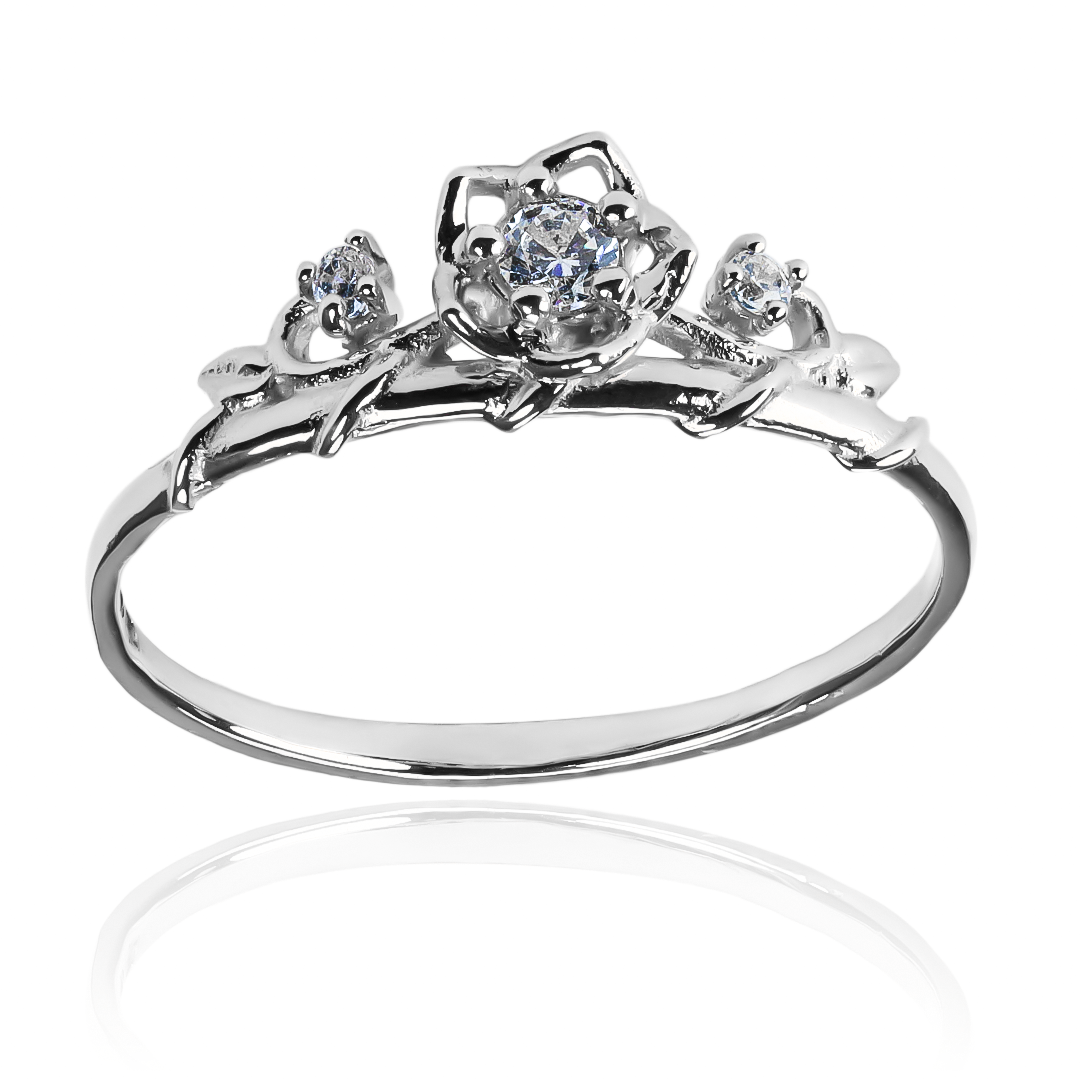 Anillo Espinas y Rosas M J, fabricado en oro 18k por Joyería Caracas, cuenta con certificado de calidad y garantía de por vida.