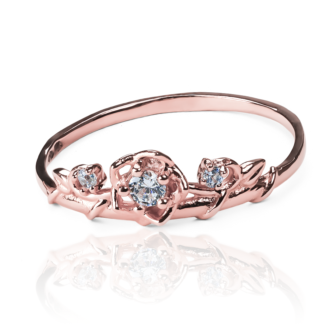 Anillo Espinas y Rosas M J, fabricado en oro 18k por Joyería Caracas, cuenta con certificado de calidad y garantía de por vida.