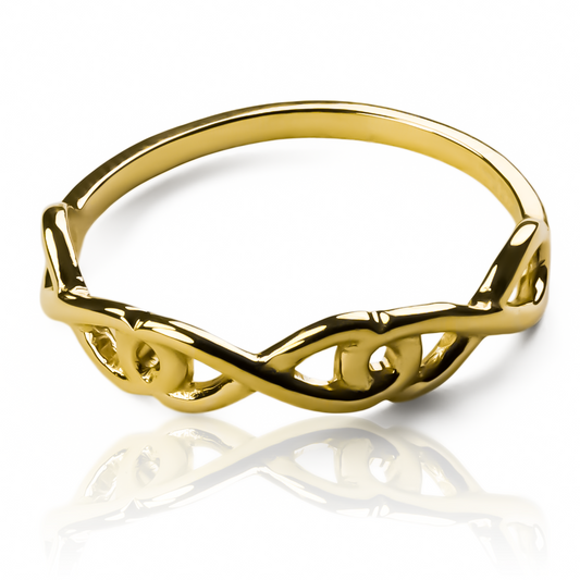 Anillo infinito entrelazado de Joyería Caracas. Hecho de oro 18k, este anillo es una garantía para toda la vida de elegancia y sofisticación. 