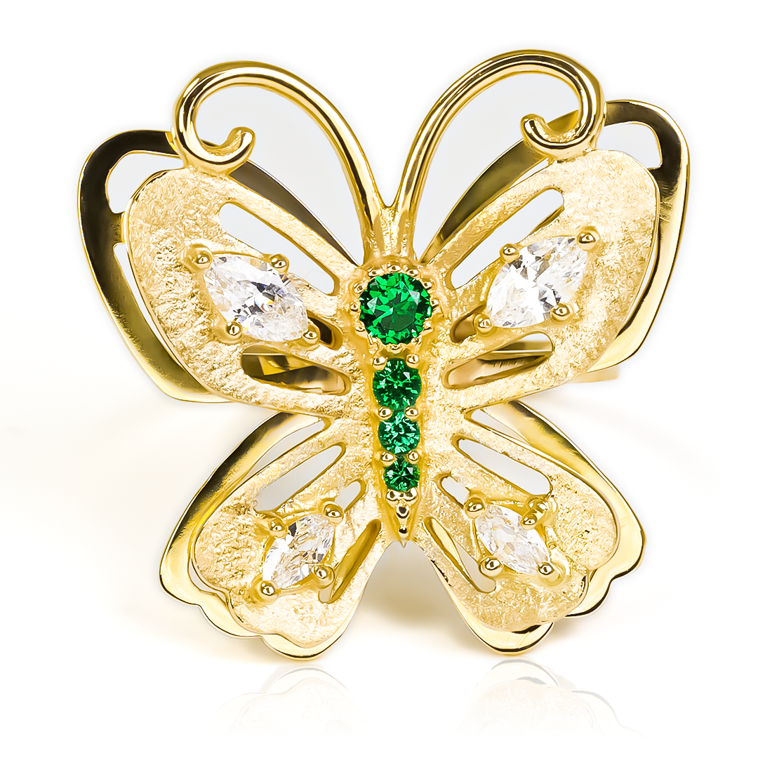 Anillo jardín de mariposas JC es una verdadera joya de la mundialmente reconocida Joyería Caracas. Hecho con oro de 18k, cuenta con garantía de por vida. 