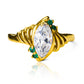 Anillo Marquise Esmeraldas de Joyería Caracas. Fabricado en oro 18k, cuenta con acabados de lujo y un diseño exclusivo en forma de marquesa con brillantes esmeraldas. Con garantía para toda la vida.