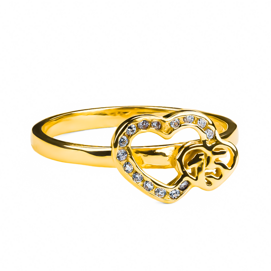 Anillo de Corazones de Cristal, fabricado en oro 18k por Joyería Caracas, cuenta con certificado de calidad y garantía de por vida.