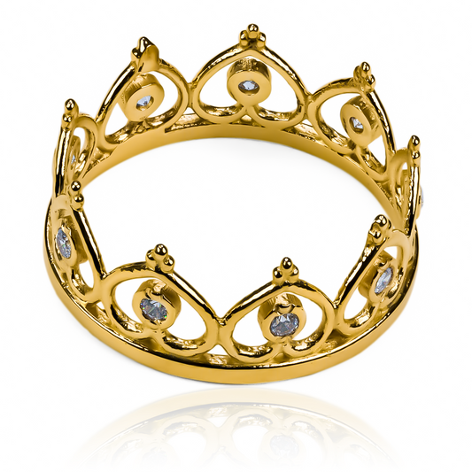 Anillo Corona Cristales NJ, fabricado en oro 18k por Joyería Caracas, cuenta con certificado de calidad y garantía de por vida.