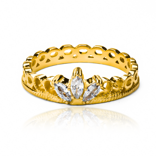 Anillo Corona Marquis, fabricado en oro 18k por Joyería Caracas, cuenta con certificado de calidad y garantía de por vida.