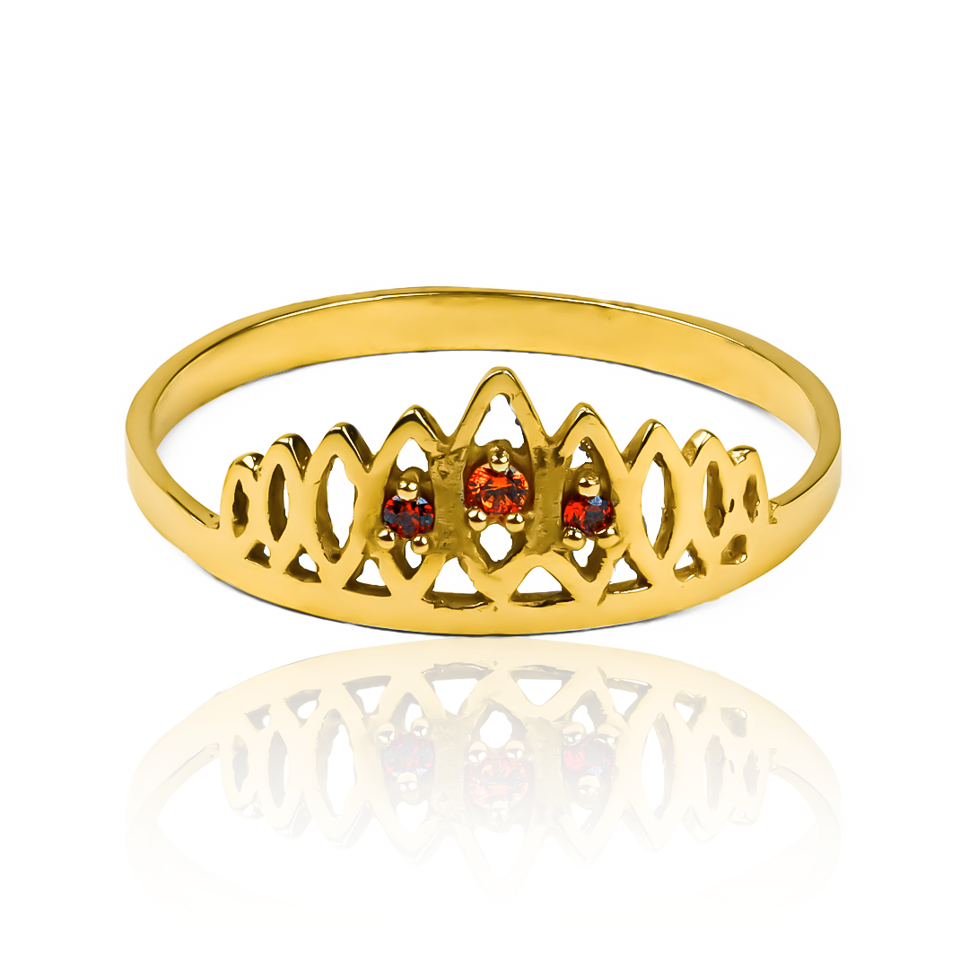 Anillo Lengua de Fuego, fabricado en oro 18k de Joyería Caracas, también cuenta con certificado de calidad y garantía de por vida.