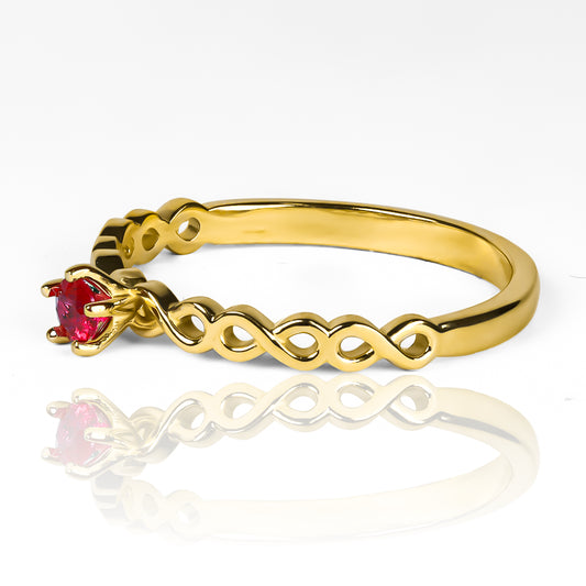 Anillo lazos Infinitos fabricado en oro 18k por Joyería Caracas, cuenta con certificado de calidad y garantía de durabilidad por toda la vida.