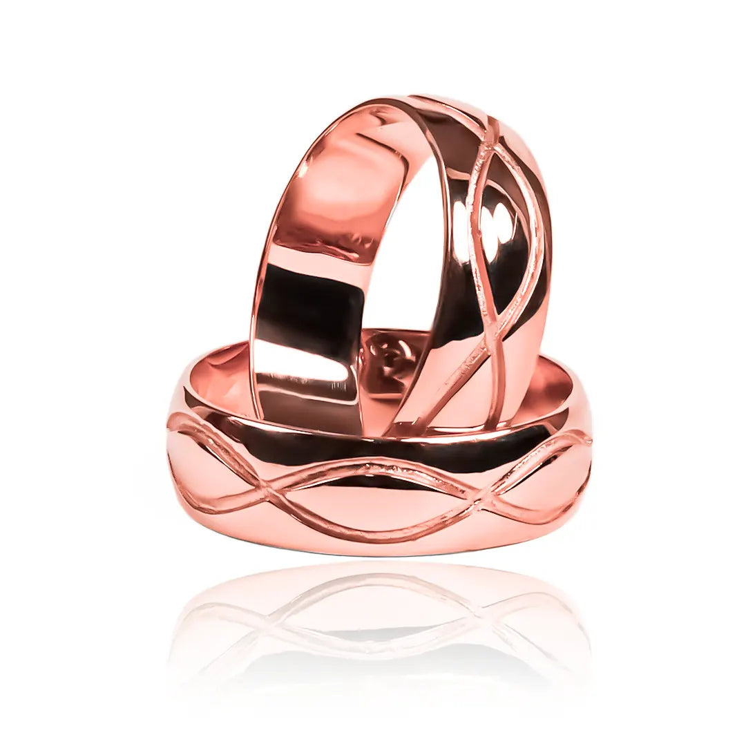 Argollas de matrimonio Infinite, fabricadas en oro de 18k por Joyería Caracas, cada argolla viene con un certificado de calidad y garantía para toda la vida.