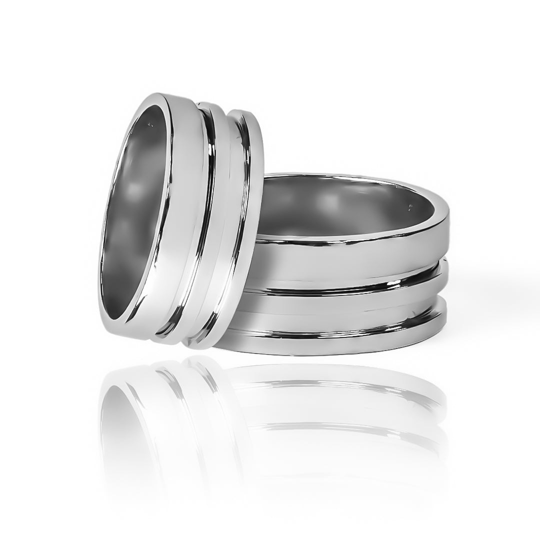 Argollas de matrimonio canal duo bicolor de Joyería Caracas, fabricadas en oro 18k de la mejor calidad. Incluyen certificado de garantía.