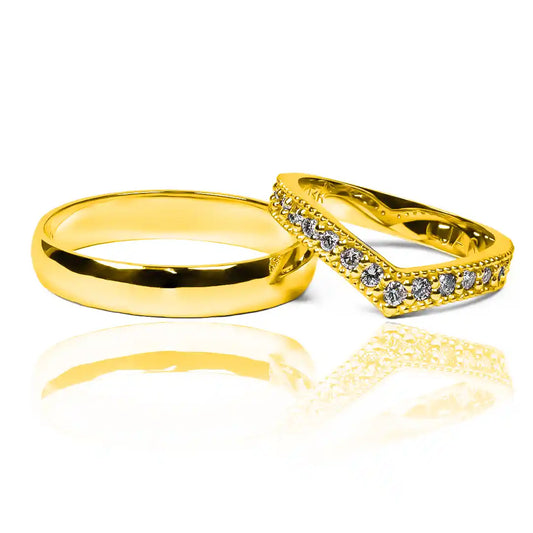 Argollas de matrimonio Classic Pointed, fabricados en 18k por Joyería Caracas. Cada anillo viene con un certificado de calidad y garantía de por vida.