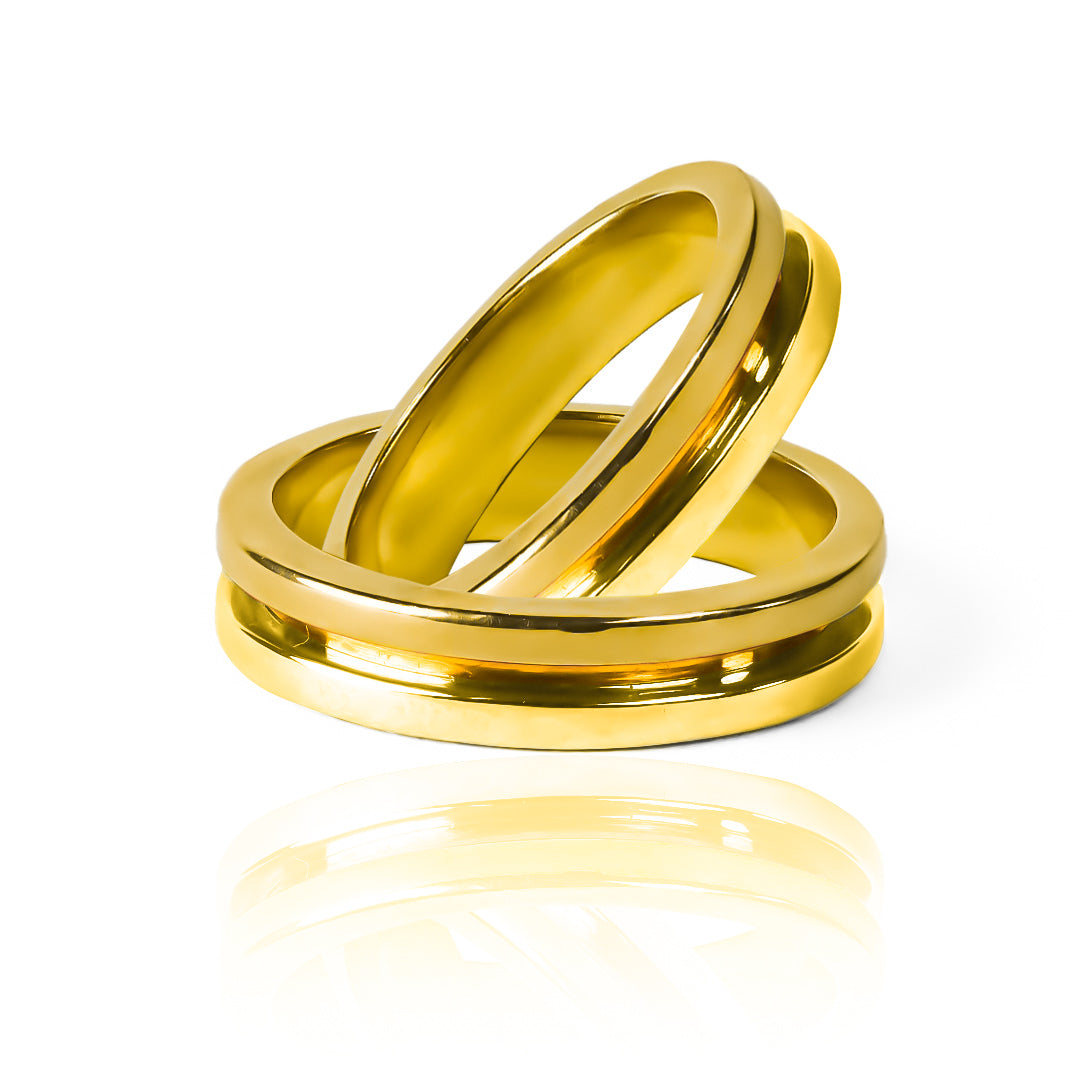 Argollas de matrimonio Canal 3 Oros, fabricadas en oro 18k de la más alta calidad de Joyería Caracas, vienen con certificado y garantía de por vida.