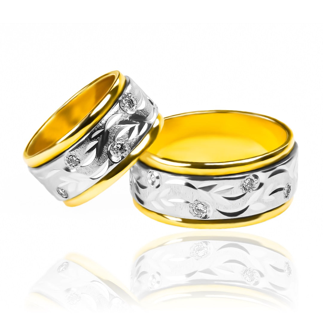 Argollas de matrimonio Amazonas Cristal XL, elaboradas en oro 18k de Joyería Caracas. Cada argolla viene con un certificado de autenticidad y garantía de por vida.