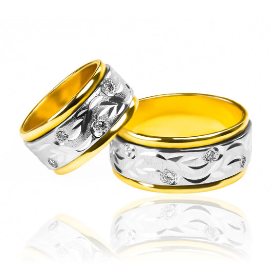 Argollas de matrimonio Amazonas Cristal XL, elaboradas en oro 18k de Joyería Caracas. Cada argolla viene con un certificado de autenticidad y garantía de por vida.