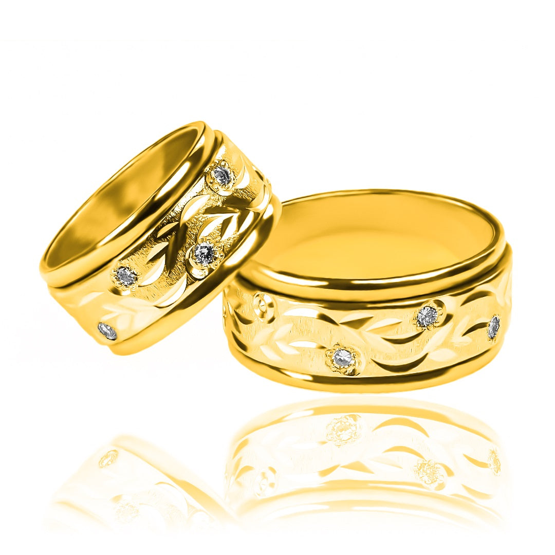 Argollas de matrimonio Amazonas Cristal XL, elaboradas en oro 18k de Joyería Caracas. Cada argolla viene con un certificado de autenticidad y garantía de por vida.