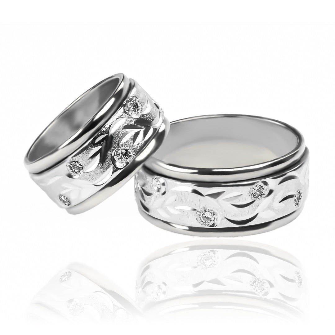 Argollas de matrimonio Amazonas Cristal XL, elaboradas en oro 18k de Joyería Caracas. Cada argolla viene con un certificado de autenticidad y garantía de por vida.