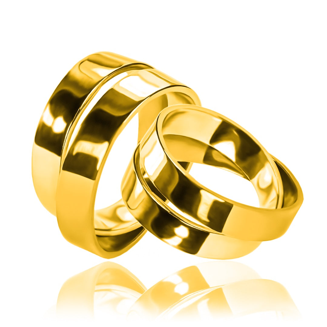 Argollas de matrimonio Amor Por Dos, fabricados en oro 18k de Joyería Caracas, cada argolla viene con un certificado de calidad y una garantía de por vida.