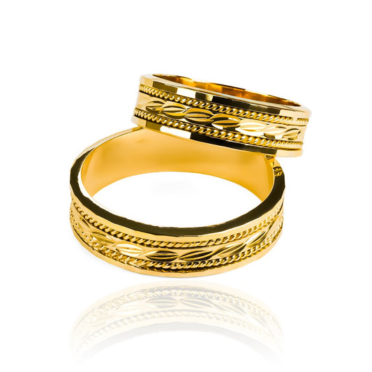 Argollas de matrimonio Campos Elíseos, fabricados en oro 18k de Joyería Caracas, cuentan con garantía para toda la vida.