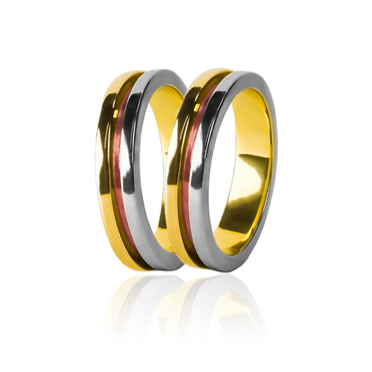 Argollas de matrimonio Canal 3 Oros, fabricadas en oro 18k de la más alta calidad de Joyería Caracas, vienen con certificado y garantía de por vida.